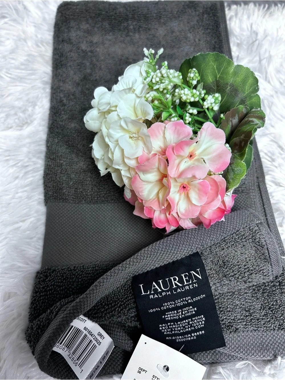NEW Hand Towel Ralph Lauren Grey 30” x 15”